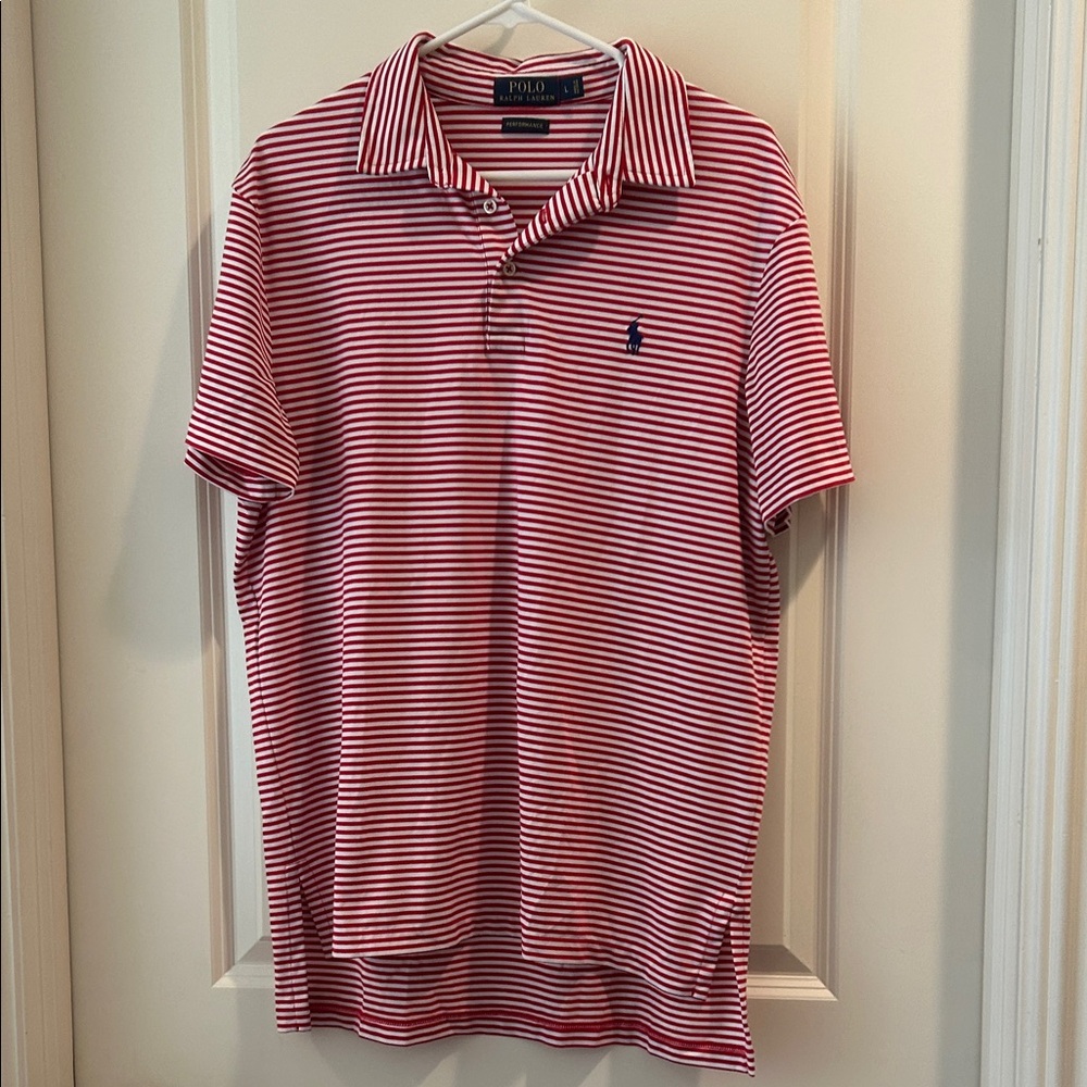 Polo Ralph Lauren Red Striped Men's Polo 1/4 button Shirt short sleeves size L